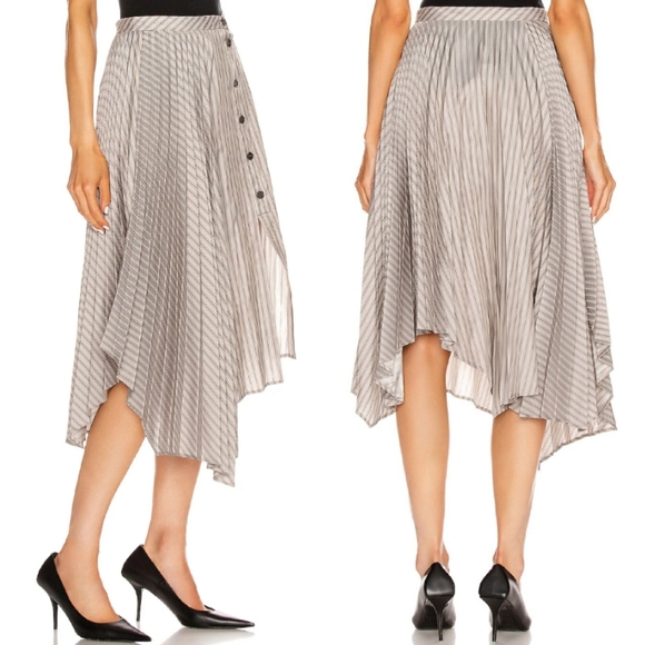 Acne Studios Ilia Stripe Asymmetric Pleated Midi Skirt Gray White 34/2 - Picture 5 of 14